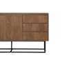Hanah Home Consola Moderna-Industrial Nogal y Negro, Mueble con 3 Cajones y Estantes, Tablero Melamina 18mm, Patas Metálicas, Ancho 140cm Alto 72cm Fondo 36cm